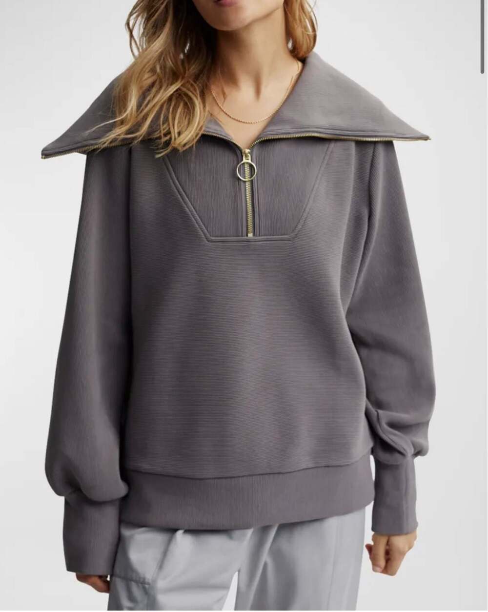 Varley Vine Ottoman Rib Half-Zip Pullover Grey Small